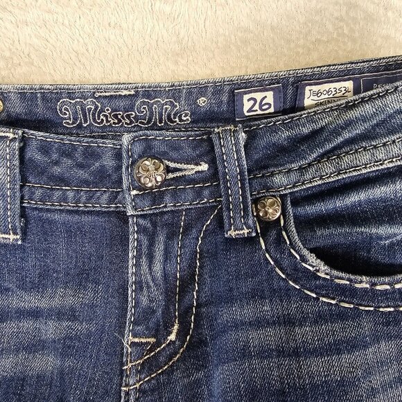 Miss Me Jeans Womens Size 26 Skinny Leg Low Rise Stretch Denim Flap Pockets Rock - Picture 6 of 15